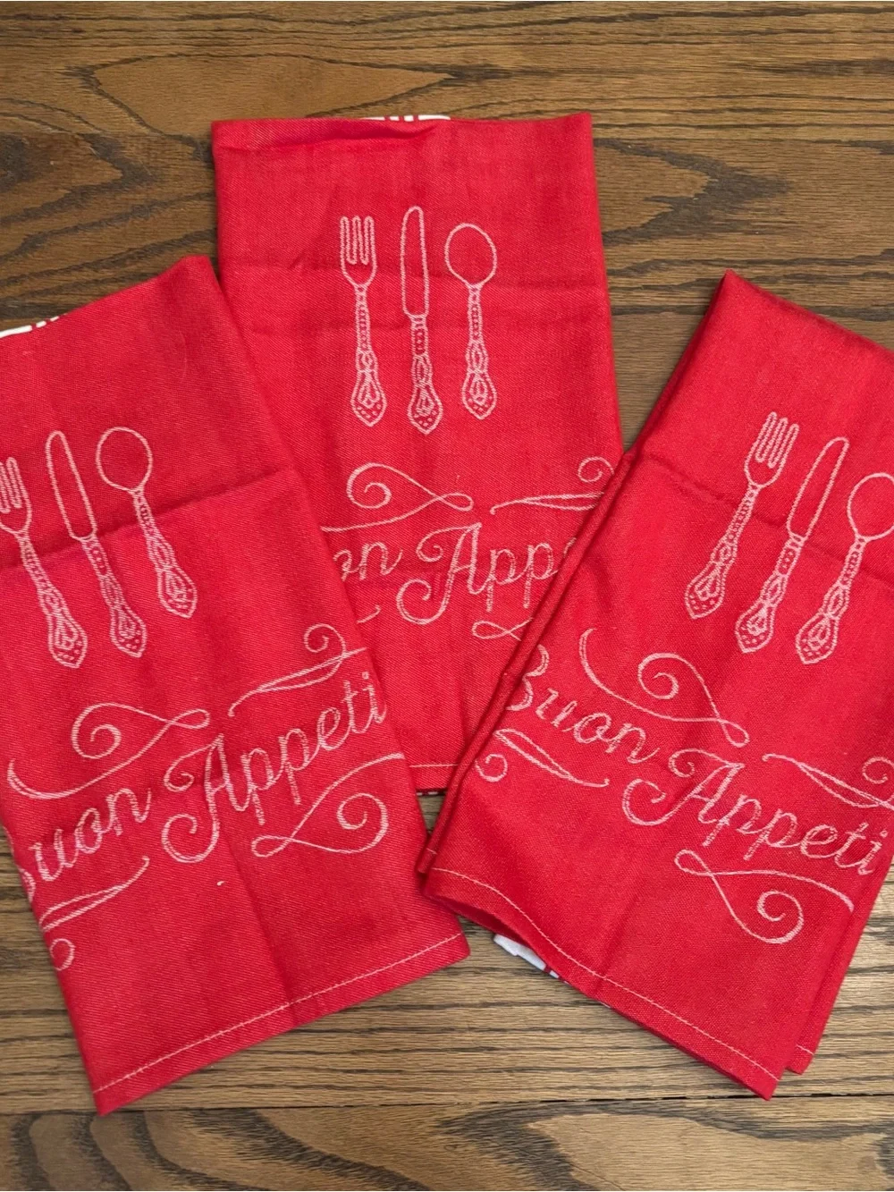 Sur La Table Red 'Buon Appetit' Kitchen Towels - Set of 3